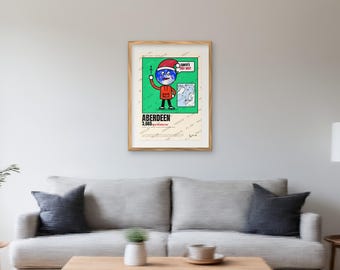 Aberdeen Christmas Poster, How Far to Santa North Pole Distance Print