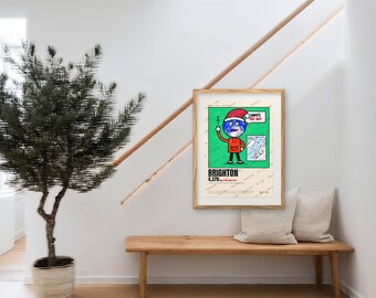 Brighton Christmas Poster, How Far to Santa North Pole Distance Print
