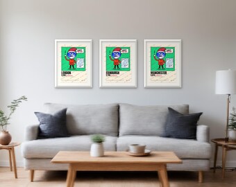 Christmas Posters Set of 12 UK Cities, How Far to Santa North Pole Prints