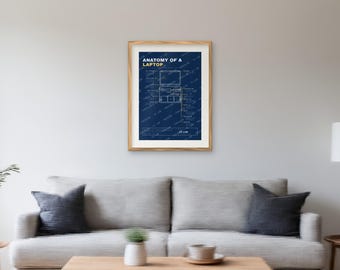 Anatomy of a Laptop Poster, Tech Blueprint Print, Printable