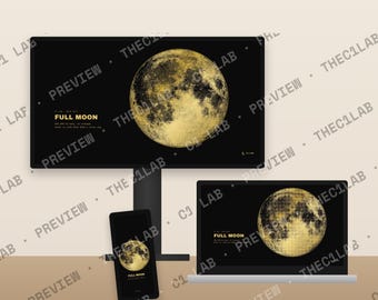 Black and Gold Full Moon Desktop Wallpaper, Laptop and Phone Background
