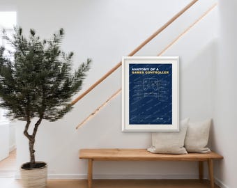 Anatomy of a Games Controller Poster, Tech Blueprint Print, Printable
