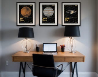 Planet Posters Set of 3, Mars Jupiter Saturn 2027, Limited Edition