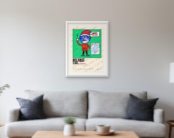 Belfast Christmas Poster, How Far to Santa North Pole Distance Print
