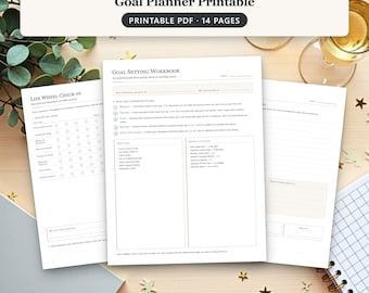 Goal Setting Planner Printable Workbook, Undated Yearly Goal Planner with Quarterly and Monthly Action Plans and Reviews