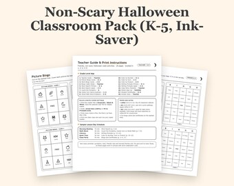 Halloween Classroom Activities K-5, Non Scary Printable Pack with Bingo, Word Search, Math, Color by Number and Party Sign-Up