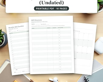 Bill Tracker Printable with Expense Tracker and Subscription Log for Budget Binders, Undated Monthly Pages in Letter, A4 and A5