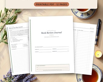 Reading Journal Printable, Book Review Journal with Fiction and Non-Fiction Pages, Book Tracker and DNF Log, A4 A5 Letter PDF