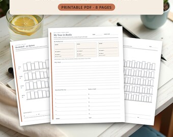 Book Tracker Printable, Year in Books Reading Journal with Bookshelf Tracker, Reading Log, Streak Calendar and Year-End Stats