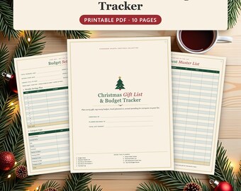 Christmas Gift List and Budget Tracker Printable for Holiday Shopping with Planned vs Actual Spending, US Letter A4 A5 PDF