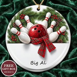 Bowling Christmas Ornament 2026, Personalized Bowler Gift with Name, Bowling Pins Ornament