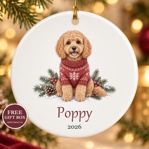 Personalized Cavapoo Christmas Ornament, Watercolor Dog Name, 2026 Gift