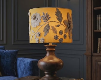 Lampshade Aurelia | 12" Hand Embroidered Floral Design | Drum | 3 Dimensional