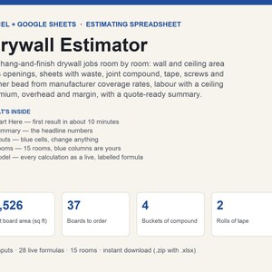 Drywall Estimate Template | Drywall Estimator and Takeoff Calculator | Contractor Bid Spreadsheet | Excel & Google Sheets