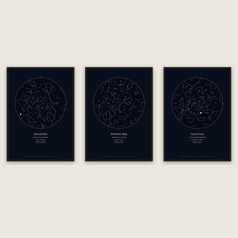 Constellation Map by Date and Location, Custom Night Sky Poster, Personalized Wedding, Anniversary or Birth Gift, Printable PDF image 2