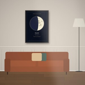 Moon Phase Birthday Print, Personalized Lunar Poster of the Day You Were Born, Birth Gift for Her or Him, Family Option, Printable PDF image 2
