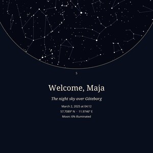 Constellation Map by Date and Location, Custom Night Sky Poster, Personalized Wedding, Anniversary or Birth Gift, Printable PDF image 3