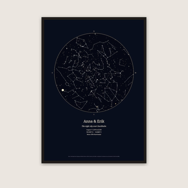 Constellation Map by Date and Location, Custom Night Sky Poster, Personalized Wedding, Anniversary or Birth Gift, Printable PDF image 1