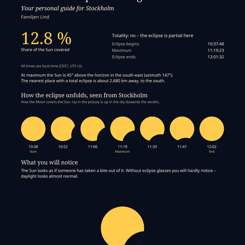 Solar Eclipse 2027 Personalized Guide and Poster for Your Town, Exact Times on 2 August, Path of Totality Map, Spain Egypt, Printable PDF image 4