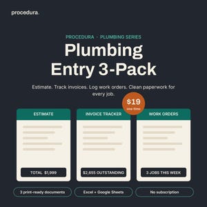 Plumbing Invoice Template | Plumber Estimate Template, Work Order Log & Invoice Tracker Spreadsheet | Excel + Google Sheets