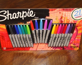 Sharpie Fine Permanent Markers 21 Count Limited Assorted Colors Sharpies Box Big Variety Set Pack Package The Original NEW Fabric Craft Lots