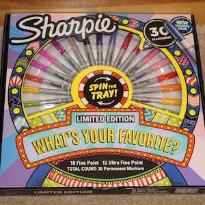 30 Count Wheel of Fortune Sharpie Markers LIMITED EDITION Spin the Wheel Tray Box Set What&#39;s Your Favorite? Permanent Sharpies Craft Fabric+