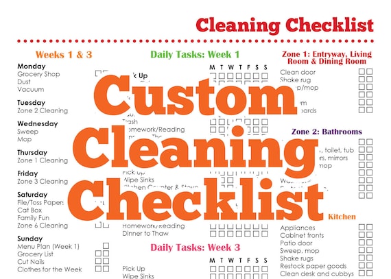 custom cleaning checklist etsy customizable weekly cleaning schedule