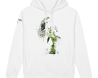 Kokeshi Doll Parasol Hoodie, Organic Cotton Kawaii Streetwear Sweatshirt, Japanese Manga Art Side Pocket Hoodie