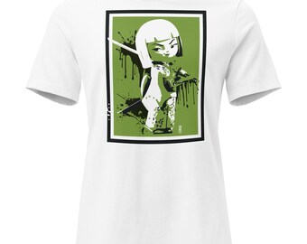 Kokeshi Doll Warrior Graphic Tee, Kawaii Streetwear T-Shirt, Manga Art Graffiti Shirt for Women