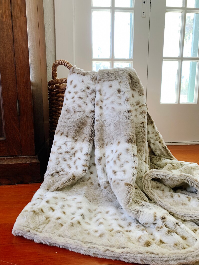 Arctic Lynx Faux Fur Minky Blanket / Natural Hide Luxe Cuddle Etsy