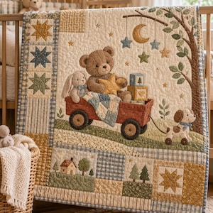 Baby Quilt Pattern PDF – Teddy Bear & Bunny Wagon Applique