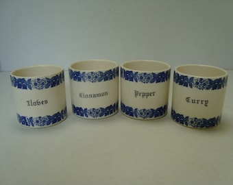 A DUBLIN FIND:  Set of Four Blue/Cream Spice Jars