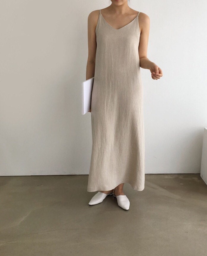 Chunky Herringbone Linen Sleeveless Maxi Dress Trapezoidal - Etsy