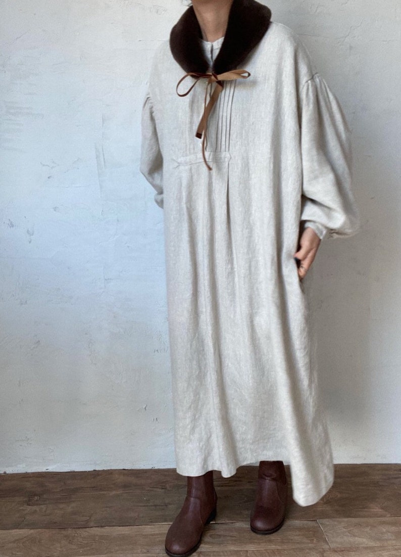 Oversized Plain Linen Dress Minimal Linen Dress Mandarin Etsy