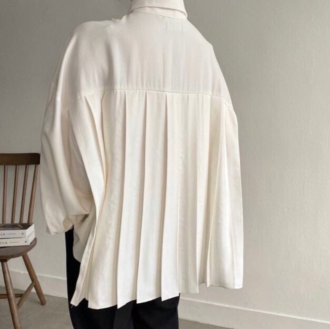 Back Pleats Plain Blouse Top Feminine Blouse Top Button Down - Etsy