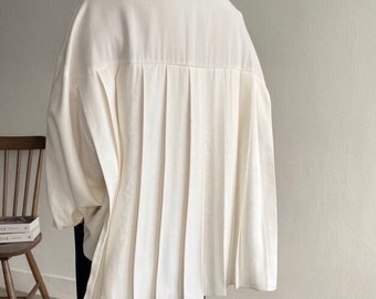 Back pleats plain blouse top, Feminine blouse top, Button down collar shirt, White shirt blouse, Black blouse, Camel blouse