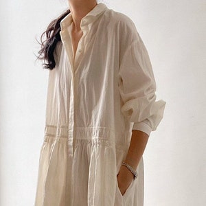 Button down long shirt dress, Minimal cotton shirt dress, Long jacket dress, Oversized shirt dress, White long shirt dress, Peach dress