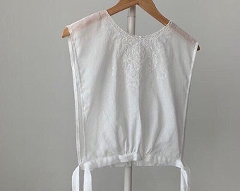 Lace embroidered bustier, Pure white cotton vest, White lace embroidered bustier vest, Vintage inspired cotton vest