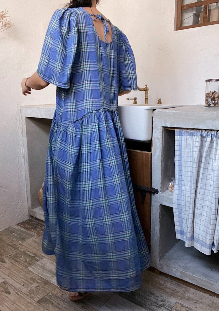 Check Linen Dress Orange Check Linen Dress Blue Check Linen - Etsy