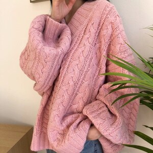 Chunky cable knit sweater, Wool cable knit sweater, Wool sweater, Pink cable knit sweater, Brown wool sweater, Ivory wool sweater