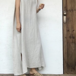 Plain Linen Sleeveless Maxi Dress, Minimalist Linen Dress, Wide Full ...