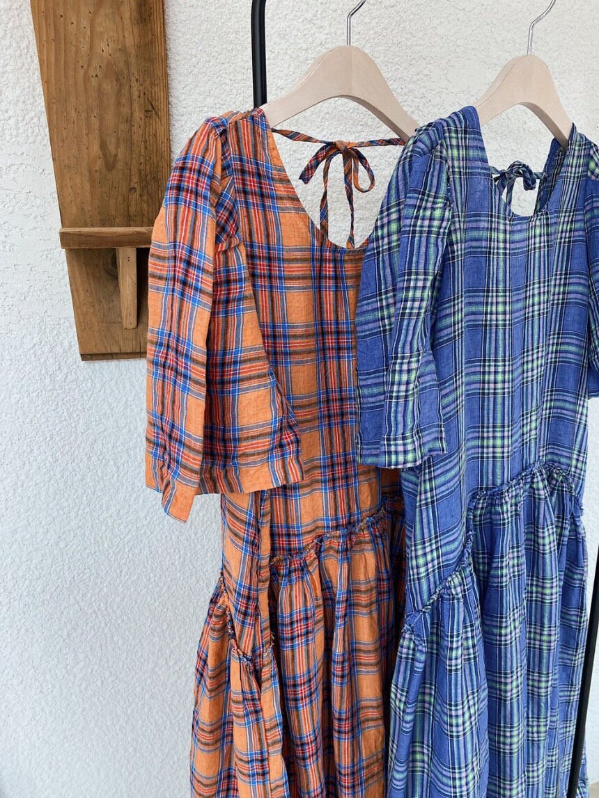 Check Linen Dress Orange Check Linen Dress Blue Check Linen - Etsy
