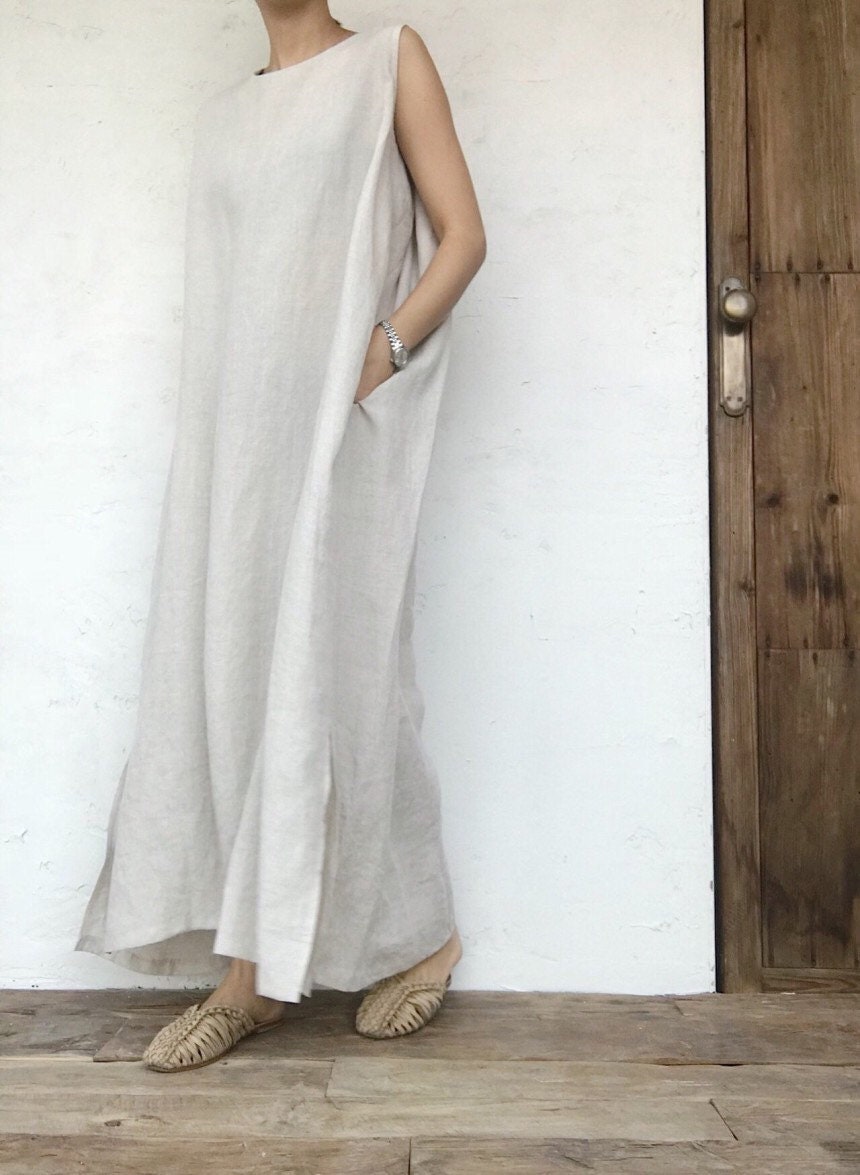 Plain Linen Sleeveless Maxi Dress Minimalist Linen Dress - Etsy