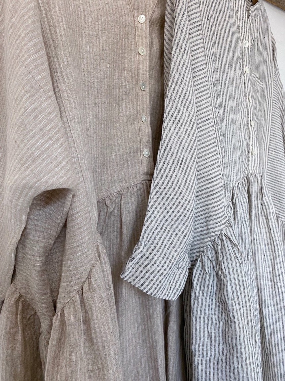 Mandarin Collar Button Down Maxi Linen Dress Minimal Striped - Etsy