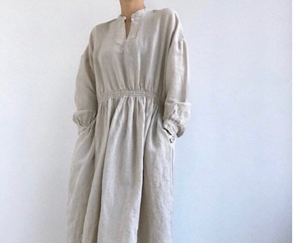 Plain Linen Dress Minimalist Dress Black Linen Dress Beige | Etsy UK