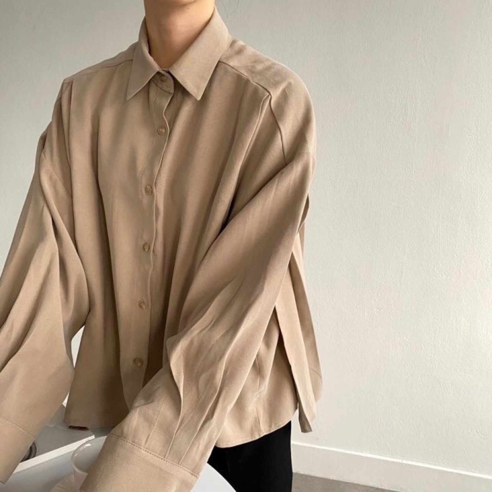 Back Pleats Plain Blouse Top, Feminine Blouse Top, Button Down Collar ...