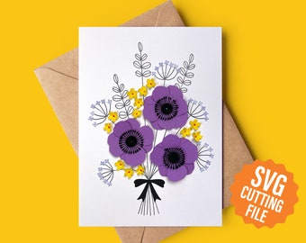 3D Flower Card, Anemone Greeting Card SVG Template for Cricut and Silhouette Cutting Machines | Mother's Day Card SVG | Birthday Card SVG