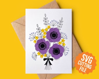 3D Flower Card, Anemone Greeting Card SVG Template for Cricut and Silhouette Cutting Machines | Mother's Day Card SVG | Birthday Card SVG