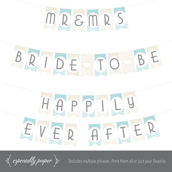 Items similar to Printable Bridal Shower Banner in Tan and Pale Teal on ...