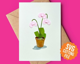 Blumen, Orchidee Grußkarte SVG-Vorlage für Cricut und Silhouette Schneidemaschinen oder Handwerk Laser